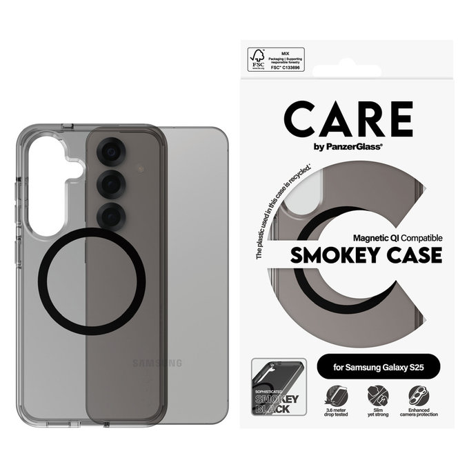 Θήκη Smokey με μαύρο QI για Samsung Galaxy S25, Μαύρο, PanzerGlass