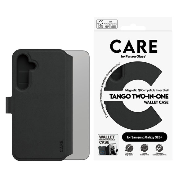 Θήκη Wallet Tango Two-In-One με QI για Samsung Galaxy S25+, Μαύρο, PanzerGlass