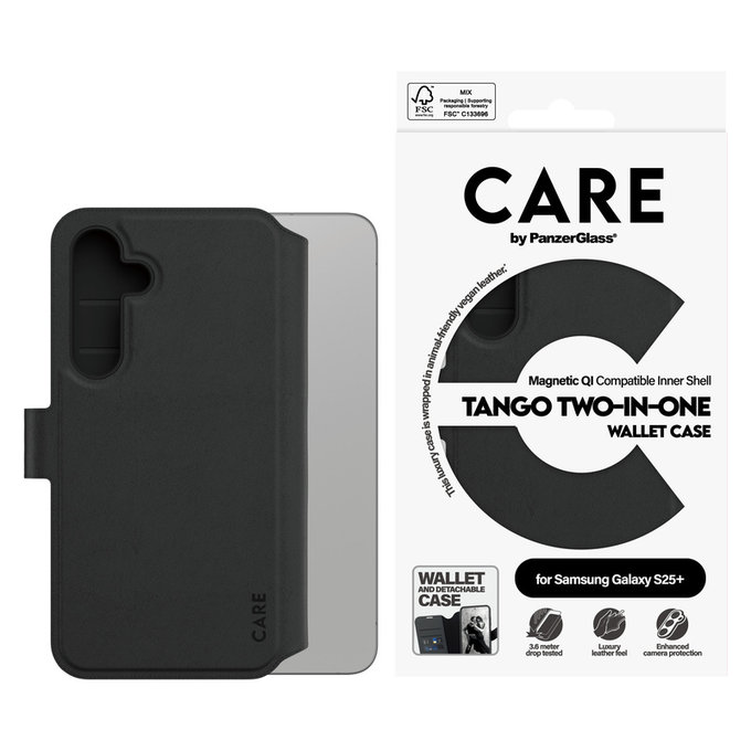 Θήκη Wallet Tango Two-In-One με QI για Samsung Galaxy S25+, Μαύρο, PanzerGlass