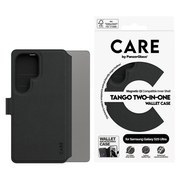 Θήκη Wallet Tango Two-In-One με QI για Samsung Galaxy S25 Ultra, Μαύρο, PanzerGlass