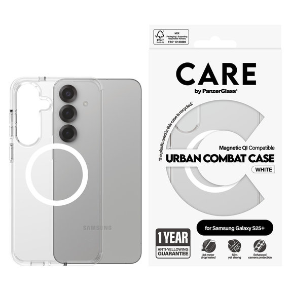 Θήκη Urban Combat με λευκό QI για Samsung Galaxy S25+, Διάφανο, PanzerGlass
