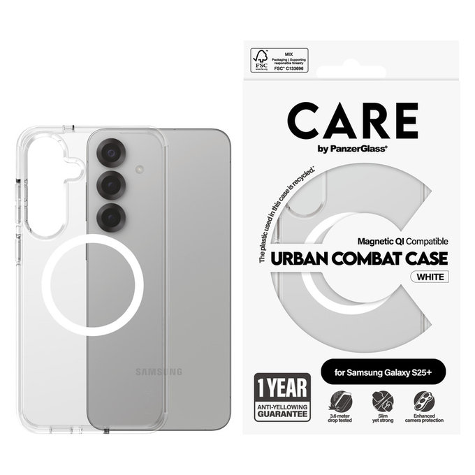 Θήκη Urban Combat με λευκό QI για Samsung Galaxy S25+, Διάφανο, PanzerGlass