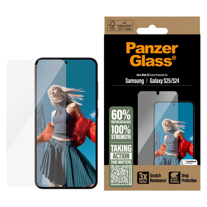 Σκληρυμένο γυαλί UWF με εφαρμογέα για Samsung S25, Διαφανές, PanzerGlass