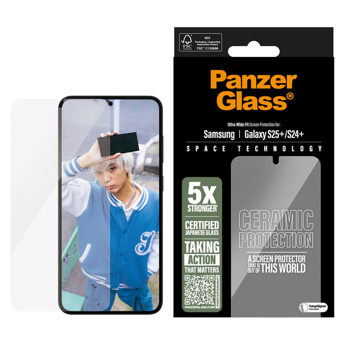 Σκληρυμένο γυαλί UWF Ceramic με εφαρμογέα για Samsung Galaxy S25+, Διάφανο, PanzerGlass
