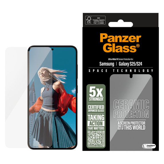 Σκληρυμένο γυαλί UWF Ceramic με εφαρμογέα για Samsung Galaxy S25, Διάφανο, PanzerGlass