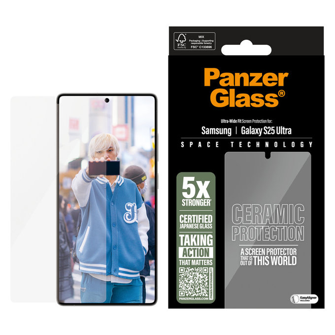 Σκληρυμένο γυαλί UWF Ceramic με εφαρμογέα για Samsung Galaxy S25 Ultra, Διάφανο, PanzerGlass