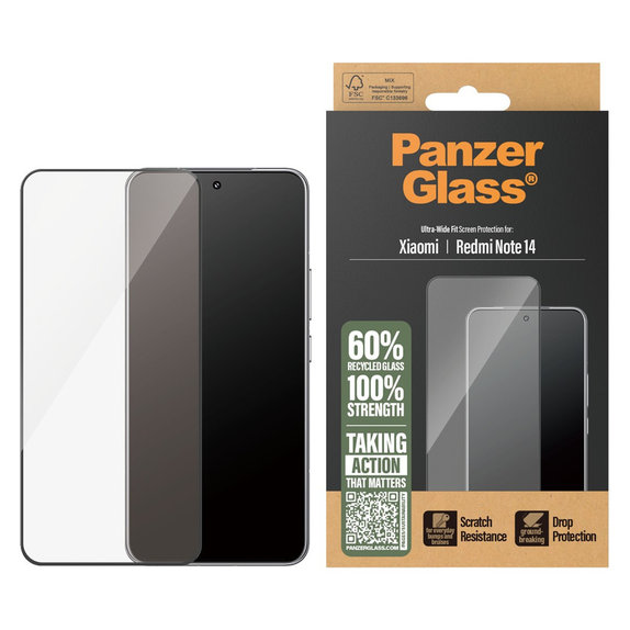 Σκληρυμένο γυαλί UWF για Xiaomi Redmi Note 14, Μαύρο, PanzerGlass