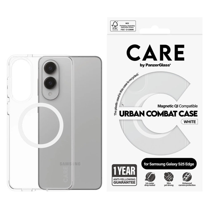 Θήκη Urban Combat με λευκό QI για Samsung Galaxy S25 Edge, Διάφανο, PanzerGlass