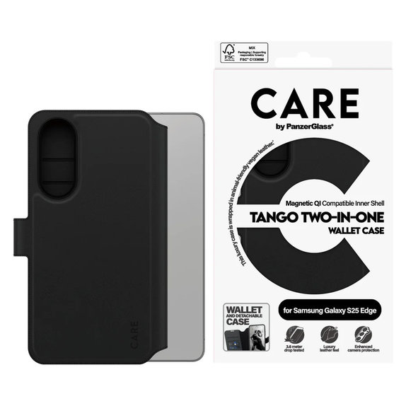 Θήκη Wallet Tango Two-In-One με QI για Samsung Galaxy S25 Edge, Μαύρο, PanzerGlass