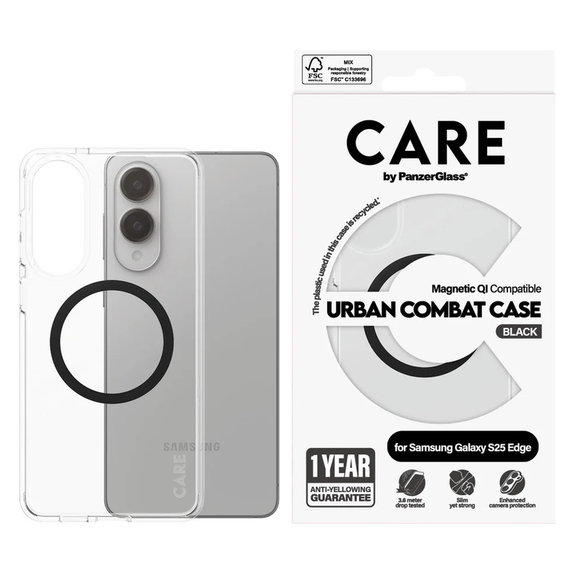 Θήκη Urban Combat με μαύρο QI για Samsung Galaxy S25 Edge, Διάφανο, PanzerGlass
