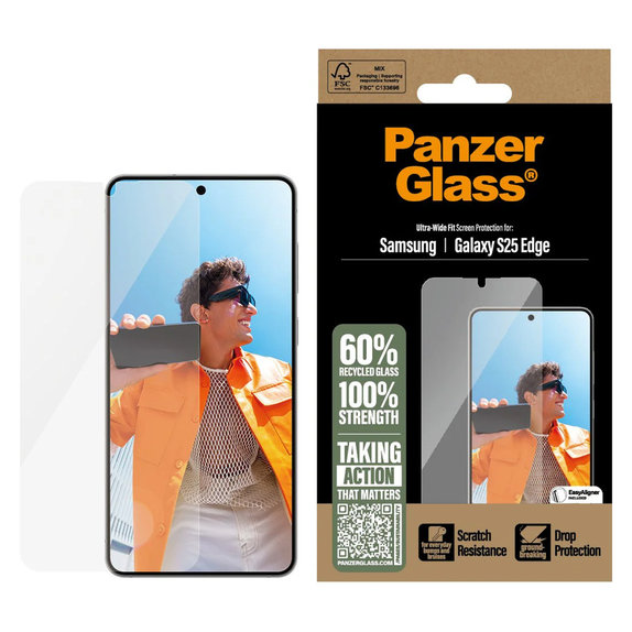 Σκληρυμένο γυαλί UWF με εφαρμογέα για Samsung Galaxy S25 Edge, Διάφανο, PanzerGlass