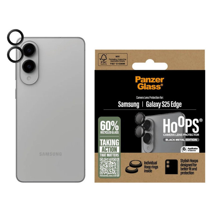Προστατευτικό φακού κάμερας Hoops για Samsung S25 Edge, Μαύρο, PanzerGlass