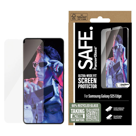 Σκληρυμένο γυαλί UWF με εφαρμογέα για Samsung Galaxy S25 Edge, Διάφανο, SAFE by PanzerGlass
