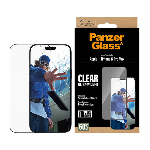 Σκληρυμένο γυαλί UWF με εφαρμογέα για iPhone 17 Pro Max, Μαύρο, PanzerGlass