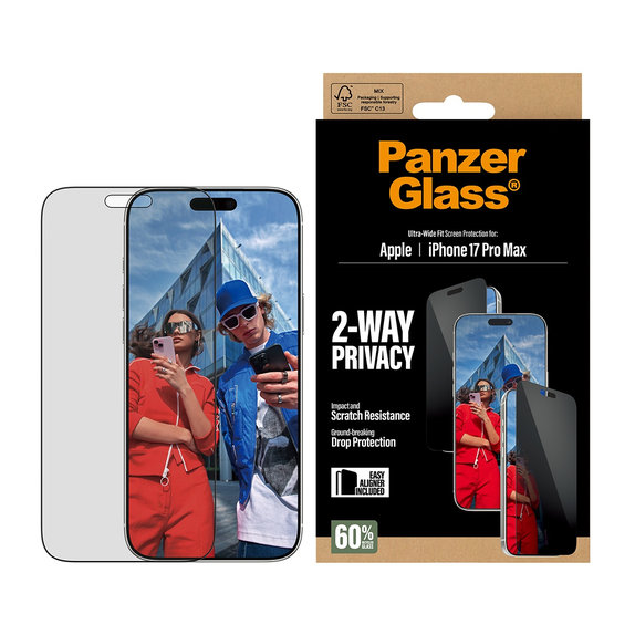 Σκληρυμένο γυαλί UWF 2-Way Privacy με Fastfit για iPhone 17 Pro Max, Μαύρο, PanzerGlass