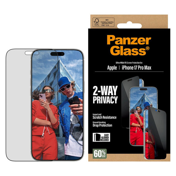 Σκληρυμένο γυαλί UWF 2-Way Privacy με Fastfit για iPhone 17 Pro Max, Μαύρο, PanzerGlass