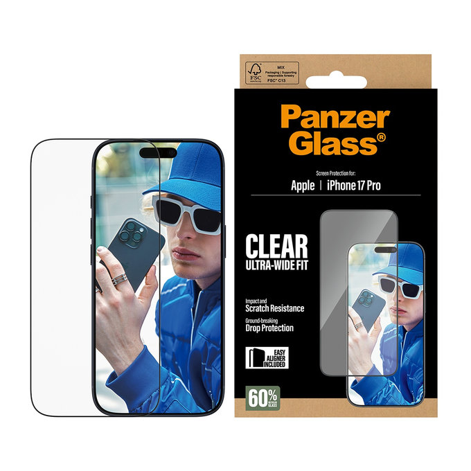 Σκληρυμένο γυαλί UWF με εφαρμογέα για iPhone 17 Pro, Μαύρο, PanzerGlass