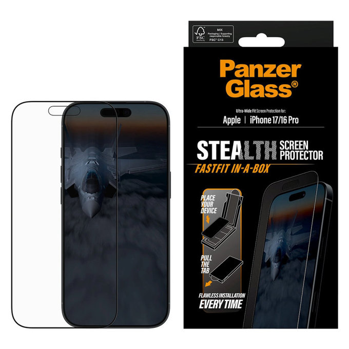 Προστατευτικό γυαλί UWF Stealth με Fastfit για iPhone 17/16 Pro, Μαύρο, PanzerGlass