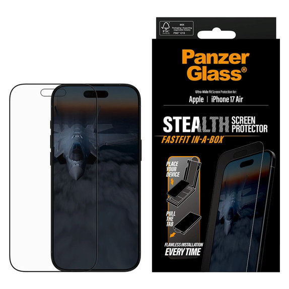 Προστατευτικό γυαλί UWF Stealth με Fastfit για iPhone 17 Air, Μαύρο, PanzerGlass
