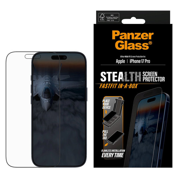 Προστατευτικό γυαλί UWF Stealth με Fastfit για iPhone 17 Pro, Μαύρο, PanzerGlass