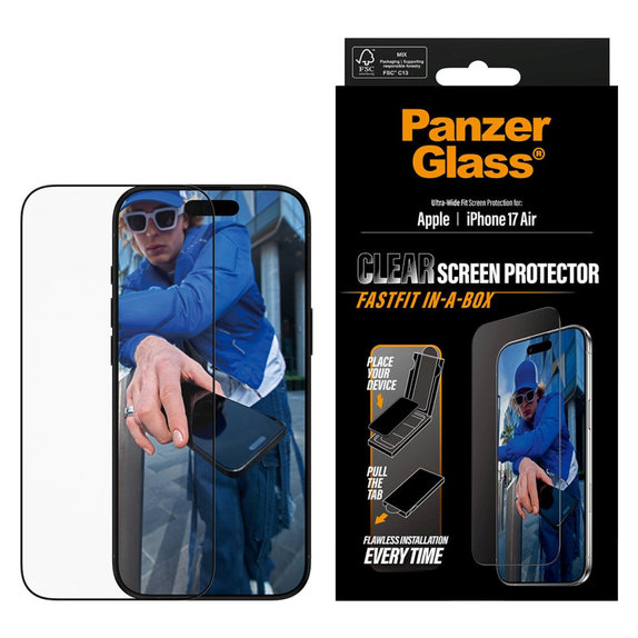 Προστατευτικό γυαλί UWF με Fastfit για iPhone 17 Air, Μαύρο, PanzerGlass