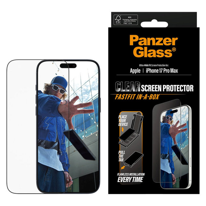 Προστατευτικό γυαλί UWF με Fastfit για iPhone 17 Pro Max, Μαύρο, PanzerGlass