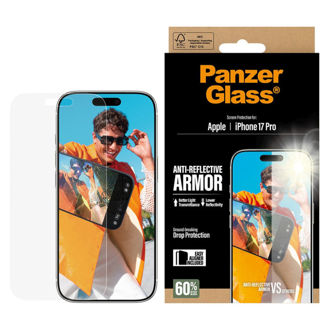 Προστατευτικό γυαλί Anti-Reflective με εφαρμογέα για iPhone 17 Pro, Μαύρο, PanzerGlass