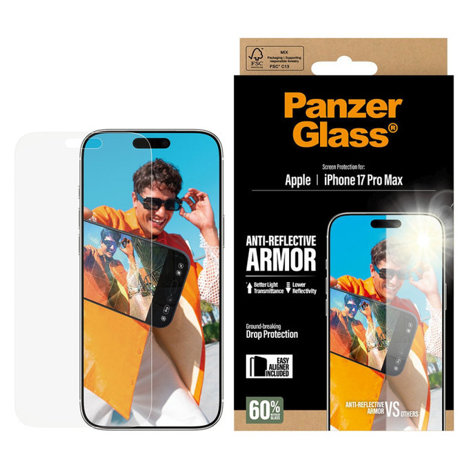 Προστατευτικό γυαλί Anti-Reflective με εφαρμογέα για iPhone 17 Pro Max, Μαύρο, PanzerGlass