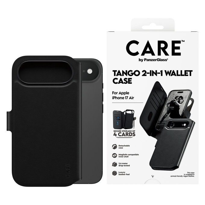 Θήκη Wallet Tango Two-In-One με MagSAFE by PanzerGlass για iPhone Air, Μαύρο, PanzerGlass