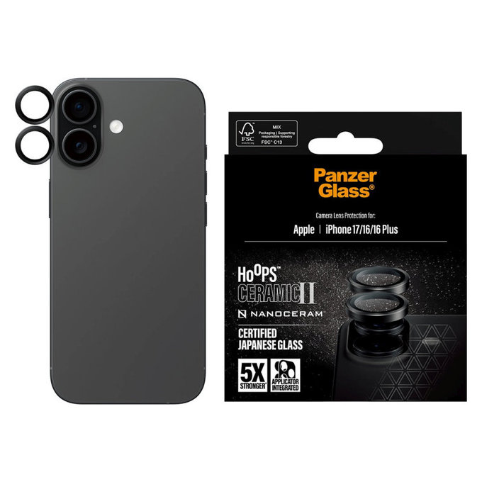Προστατευτικό φακού κάμερας Hoops Ceramic II για iPhone 17/16 Plus/16, Μαύρο, PanzerGlass
