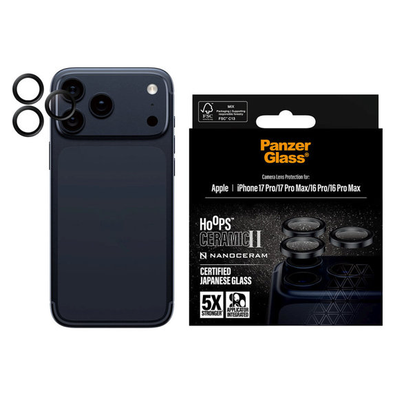 Προστατευτικό καλύμματος φακού Hoops Ceramic II για iPhone 17 Pro Max/17 Pro/16 Pro Max/16 Pro, μαύρο, PanzerGlass