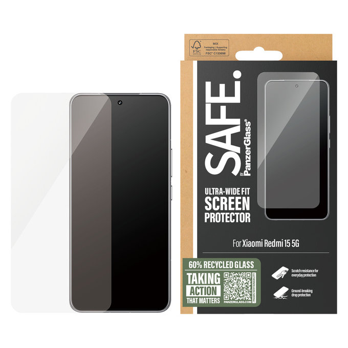 Σκληρυμένο γυαλί UWF για Xiaomi Redmi 15 5G, Μαύρο, SAFE by PanzerGlass