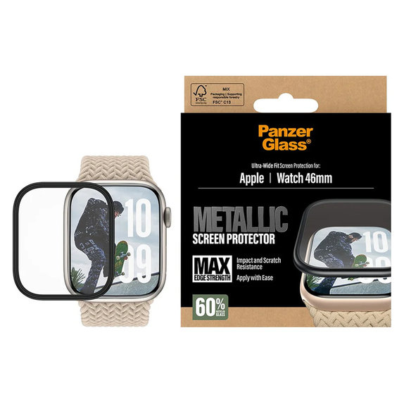 Σκληρυμένο γυαλί UWF METALLIC για Apple Watch 11/10 46 mm, Μαύρο, PanzerGlass