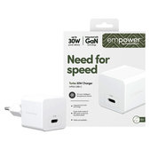 Αντάπτορας ταξιδιού Grand Prix USB-C, GaN, 30 W PD, ασημί-λευκό, empower