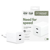 Ταξιδιωτικός αντάπτορας Grand Prix 2x USB-C, GaN, 45 W PD, Ασημί-λευκό, empower