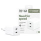 Ταξιδιωτικός αντάπτορας Grand Prix 2x USB-C, GaN, 45 W PD, Ασημί-λευκό, empower