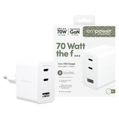 Ταξιδιωτικός αντάπτορας Grand Prix 2x USB-C/USB-A, GaN, 70 W PD, Ασημί-λευκό, empower