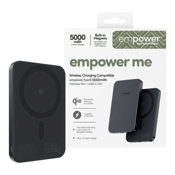 Ασύρματο PowerBank 5000 mAh, 20 W, συμβατό με MagSafe, Qi2/USB-C, Space Black, empower