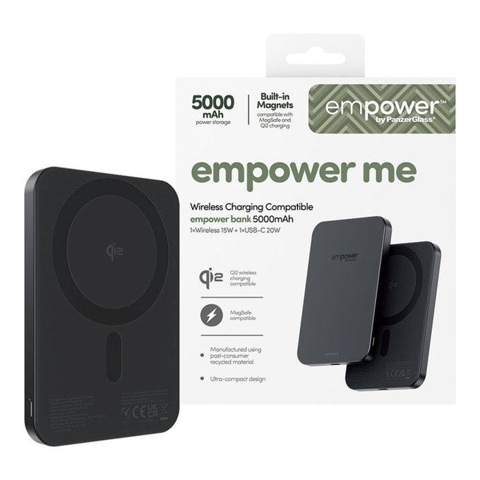 Ασύρματο PowerBank 5000 mAh, 20 W, συμβατό με MagSafe, Qi2/USB-C, Space Black, empower