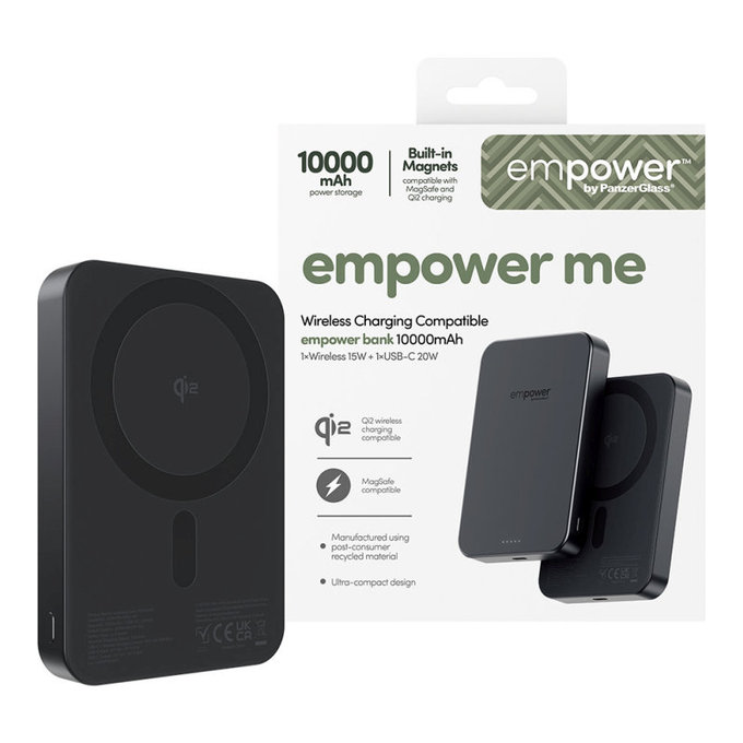 Ασύρματο PowerBank 10000 mAh, 20 W, συμβατό με MagSafe, Qi2/USB-C, Space Black, empower