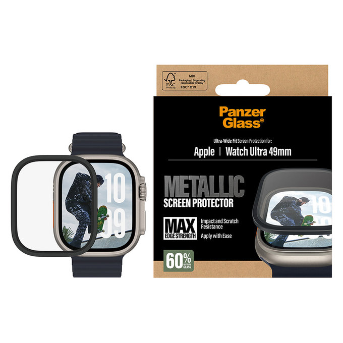Σκληρυμένο γυαλί UWF METALLIC για Apple Watch Ultra 49 mm, Μαύρο, PanzerGlass