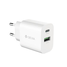 Φορτιστής Smart USB-C + USB-A, PD 20W, λευκός, Devia
