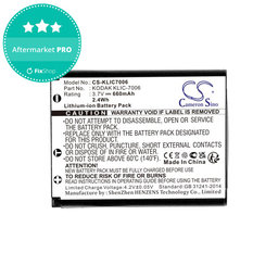 Μπαταρία για Kodak EasyShare, 660mAh, Li-Ion, 3.7V, LB-012, KLIC-7006, HQ