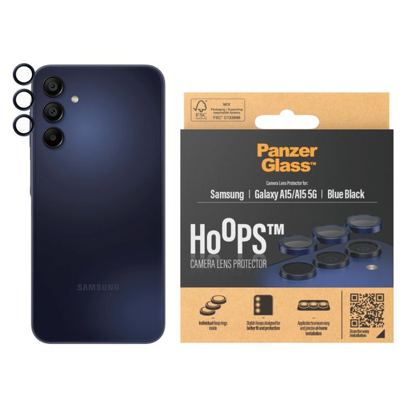 Προστατευτικό φακού κάμερας Hoops για Samsung A15/A15 5G, Μπλε/Μαύρο, PanzerGlass