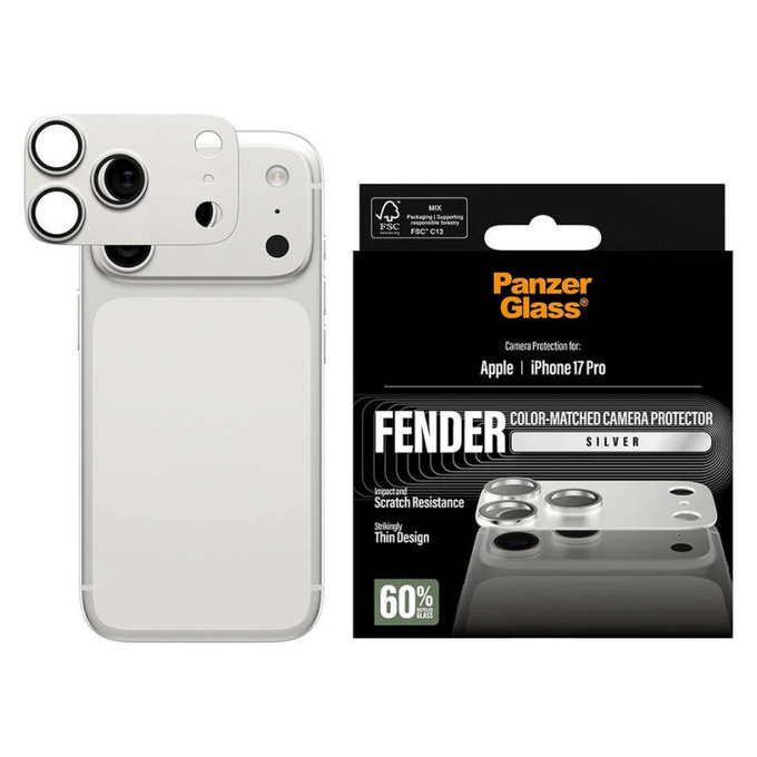 Προστατευτικό καλύμματος φακού Fender για iPhone 17 Pro, Ασημί, PanzerGlass