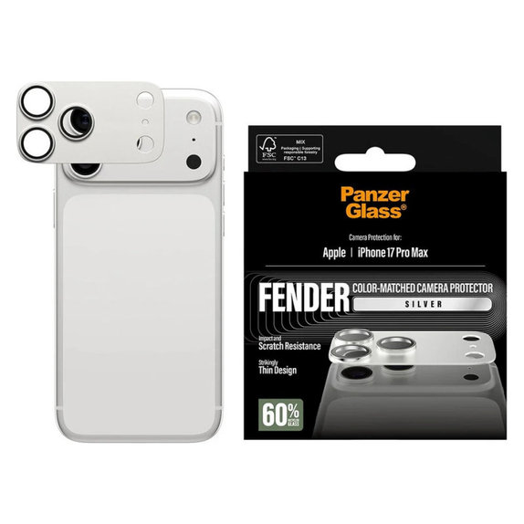 Προστατευτικό καλύμματος φακού Fender για iPhone 17 Pro Max, Ασημί, PanzerGlass