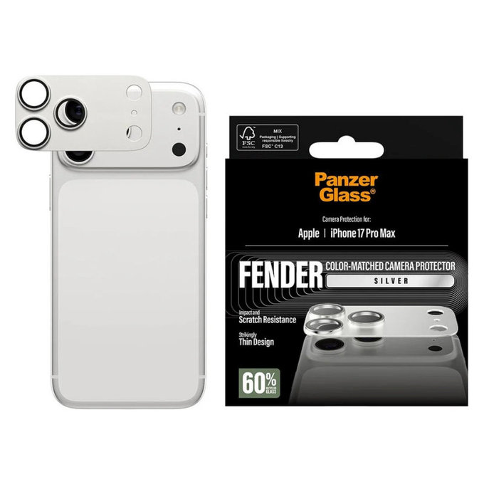 Προστατευτικό καλύμματος φακού Fender για iPhone 17 Pro Max, Ασημί, PanzerGlass