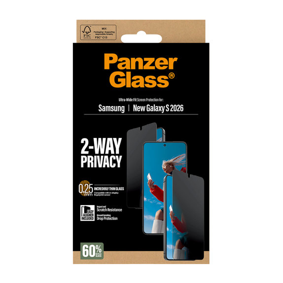 Σκληρυμένο γυαλί UWF 2-Way Privacy με εφαρμογέα για Samsung Galaxy S26, διάφανο, clear, PanzerGlass