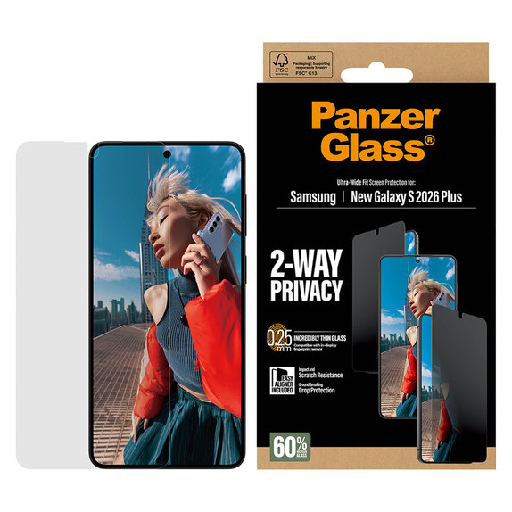 Σκληρυμένο γυαλί UWF 2-Way Privacy με εφαρμογέα για Samsung Galaxy S26+, Διάφανο, PanzerGlass