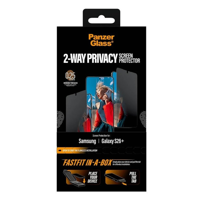 Σκληρυμένο γυαλί UWF 2-Way Privacy με FASTFIT In-A-Box για Samsung Galaxy S26+, διάφανο, clear, PanzerGlass